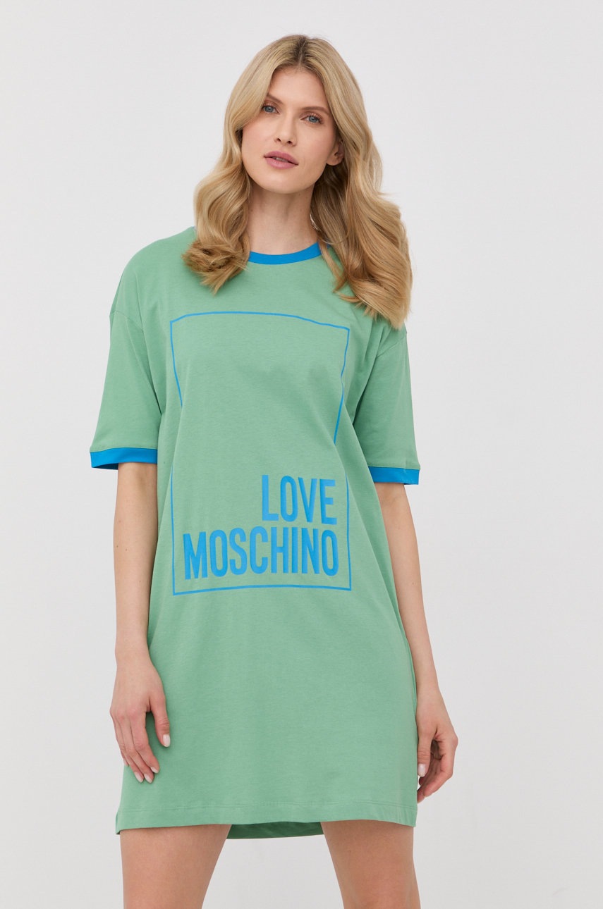 

Хлопковое платье Love Moschino цвет зелёный mini oversize