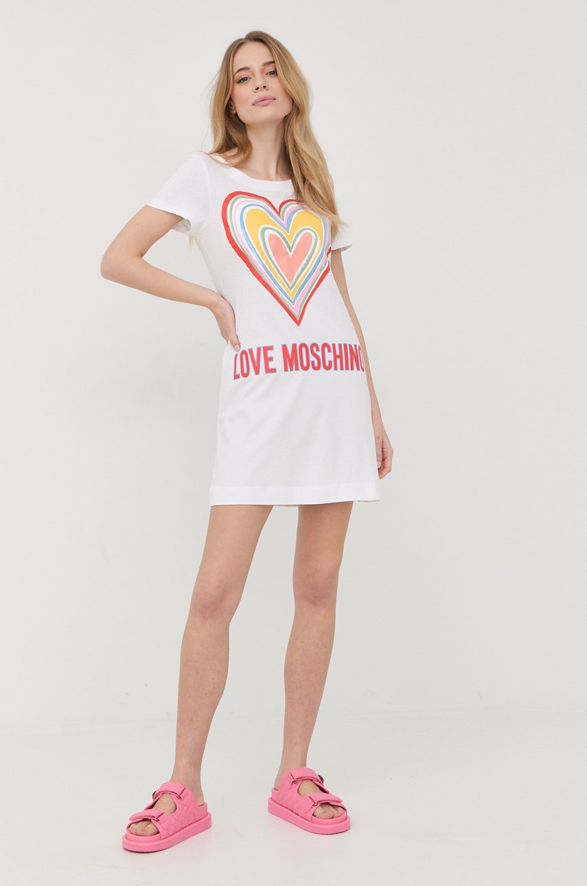 

Хлопковое платье Love Moschino цвет белый mini прямая