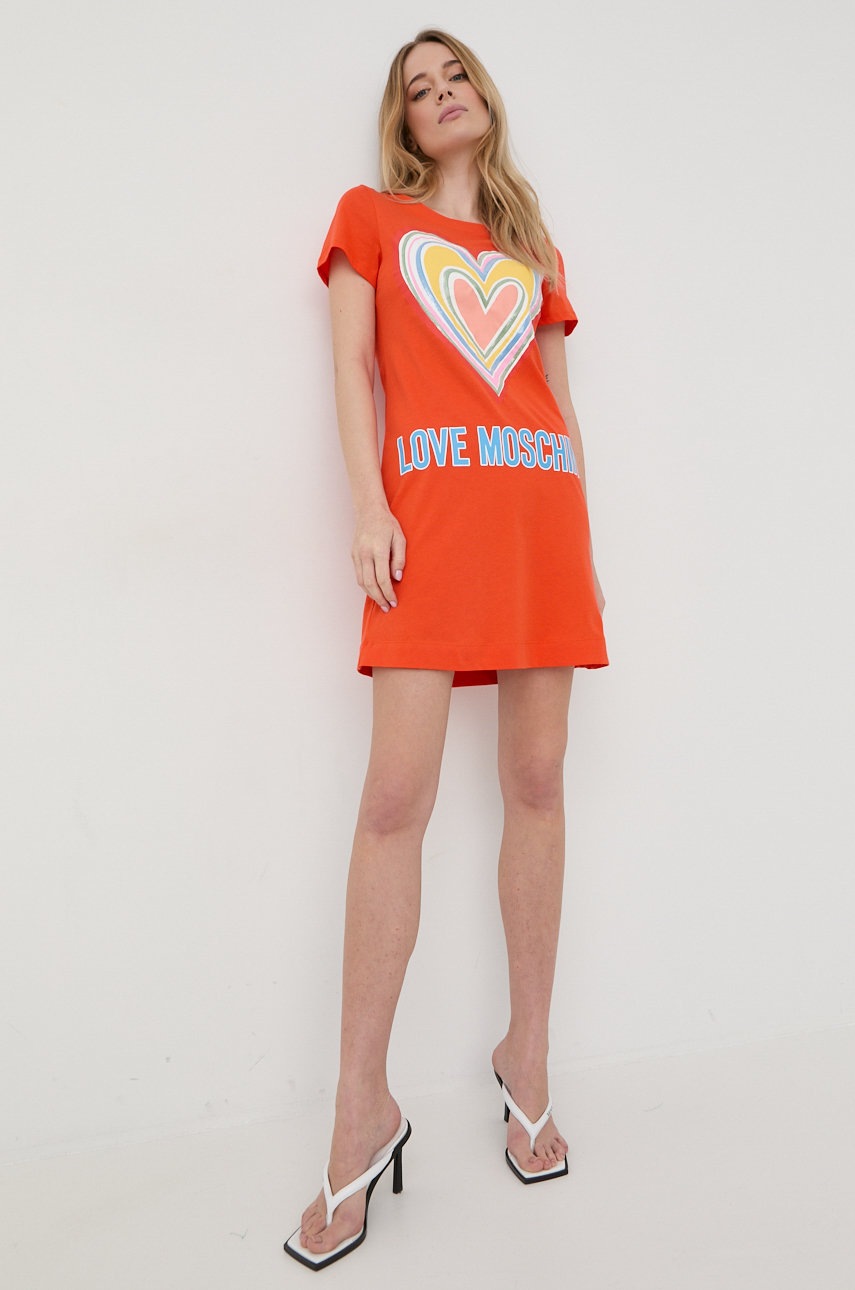 

Бавовняна сукня Love Moschino колір помаранчевий mini пряма