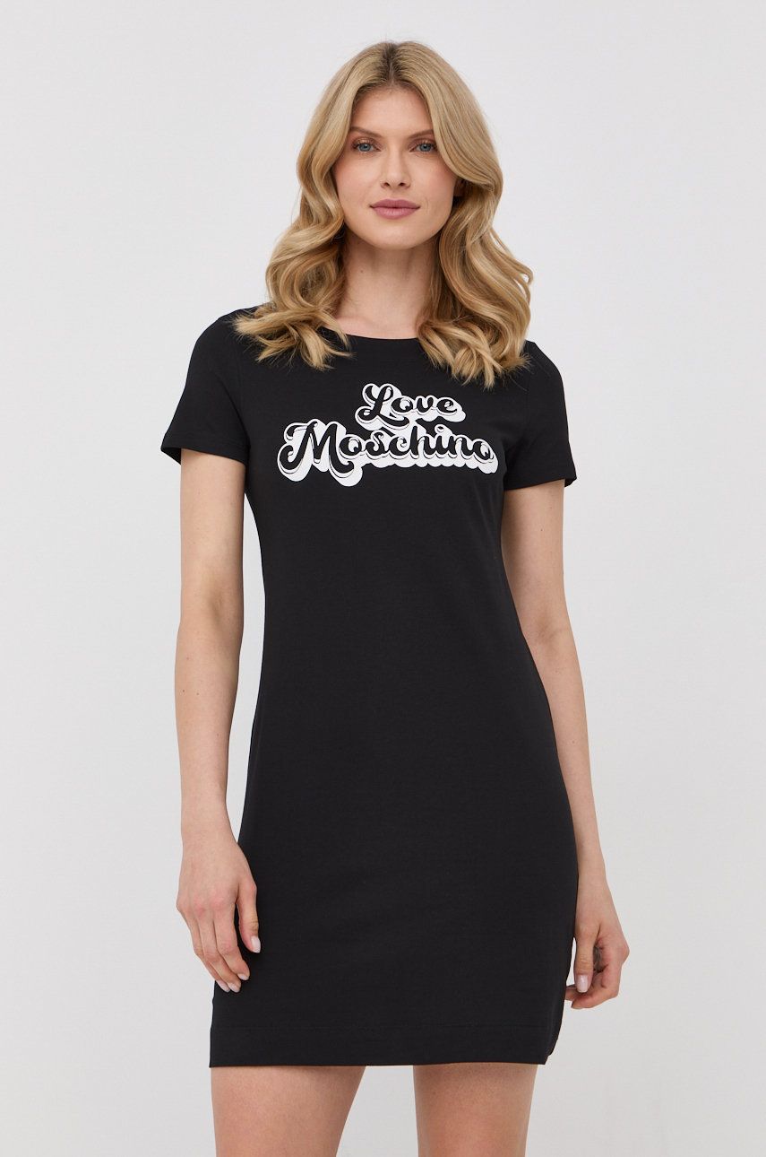 Love Moschino rochie din bumbac culoarea negru, mini, drept answear imagine noua
