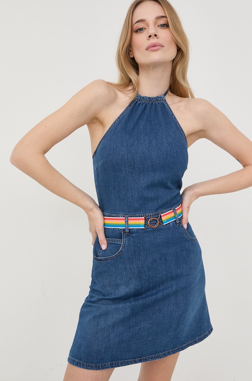 Love moschino rochie jeans culoarea albastru marin, mini, drept