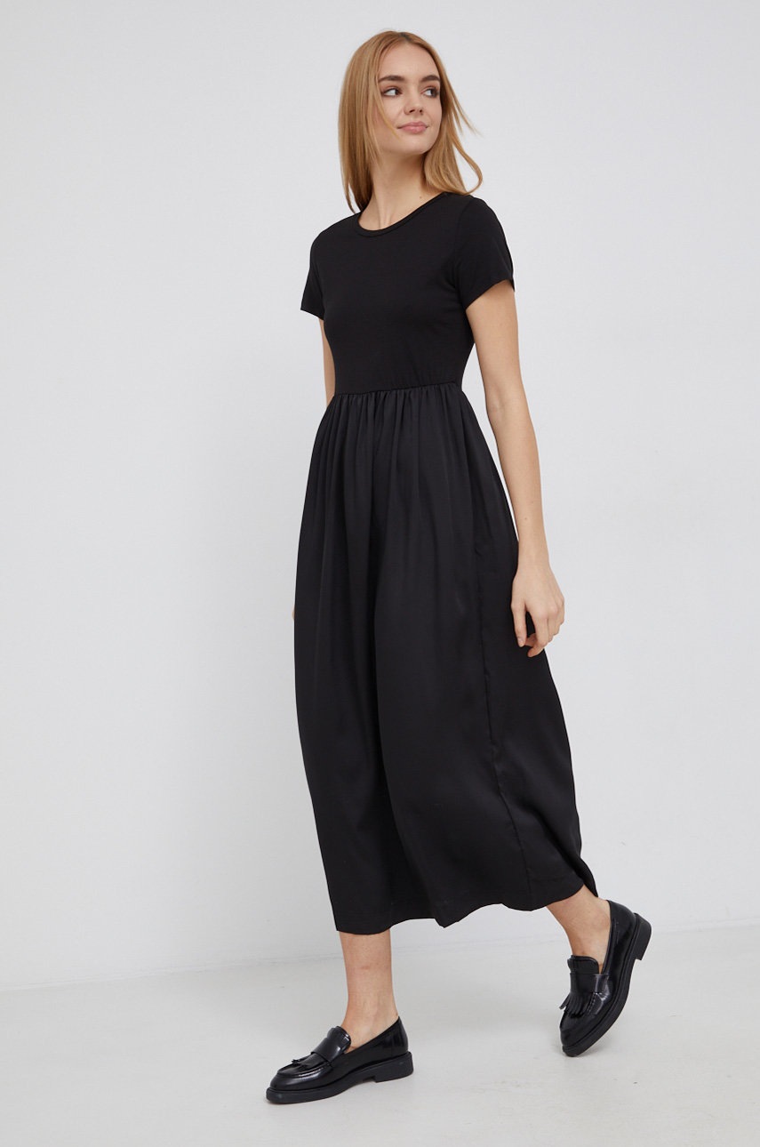 Dkny Sukienka kolor czarny maxi rozkloszowana
