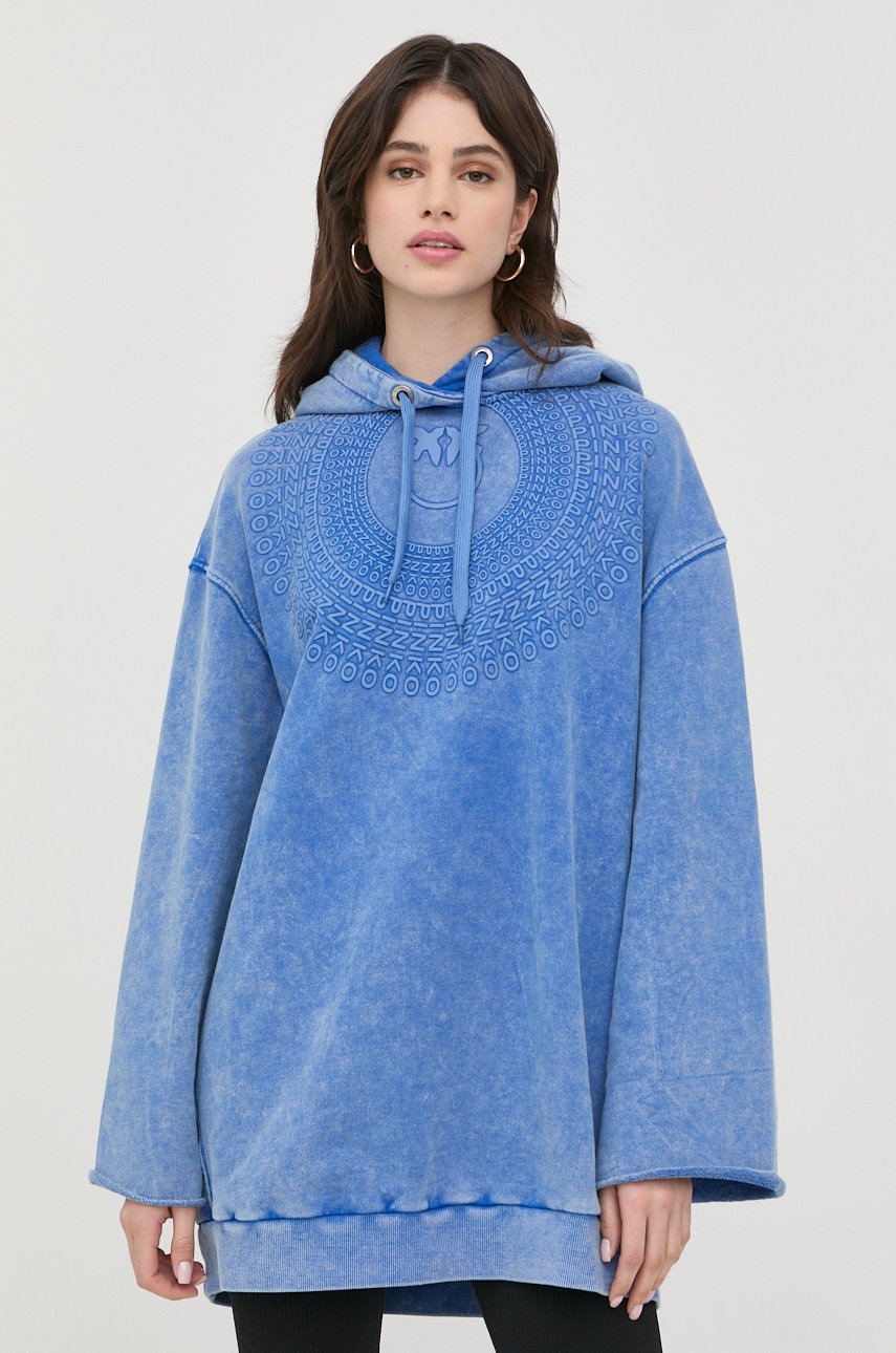 

Памучна рокля Pinko в тюркоазено къс модел с уголемена кройка, Син