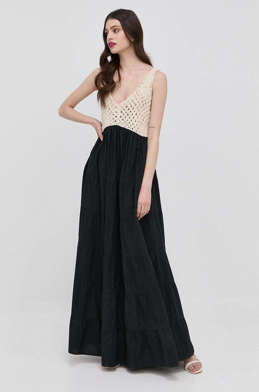 

Хлопковое платье Pinko цвет чёрный maxi расклешённая
