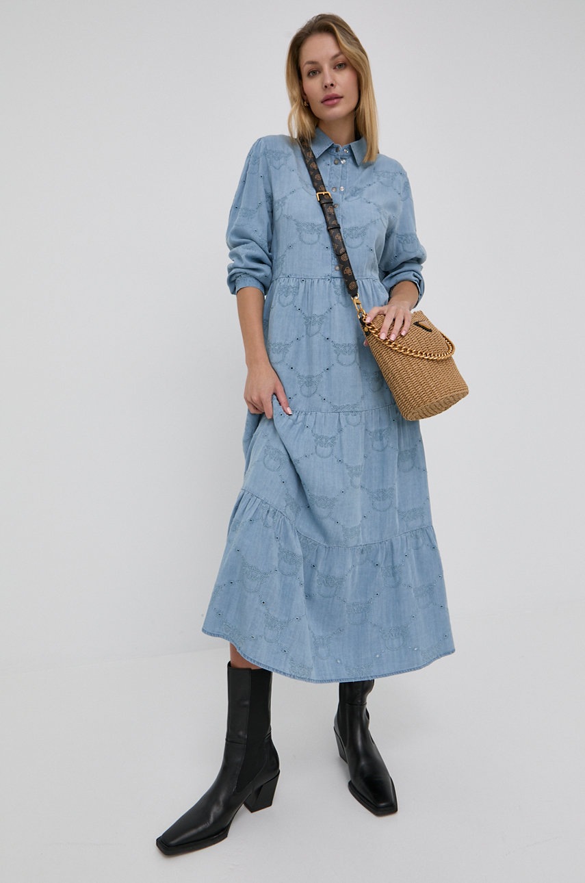 

Рокля Pinko дълъг модел разкроен модел, Син