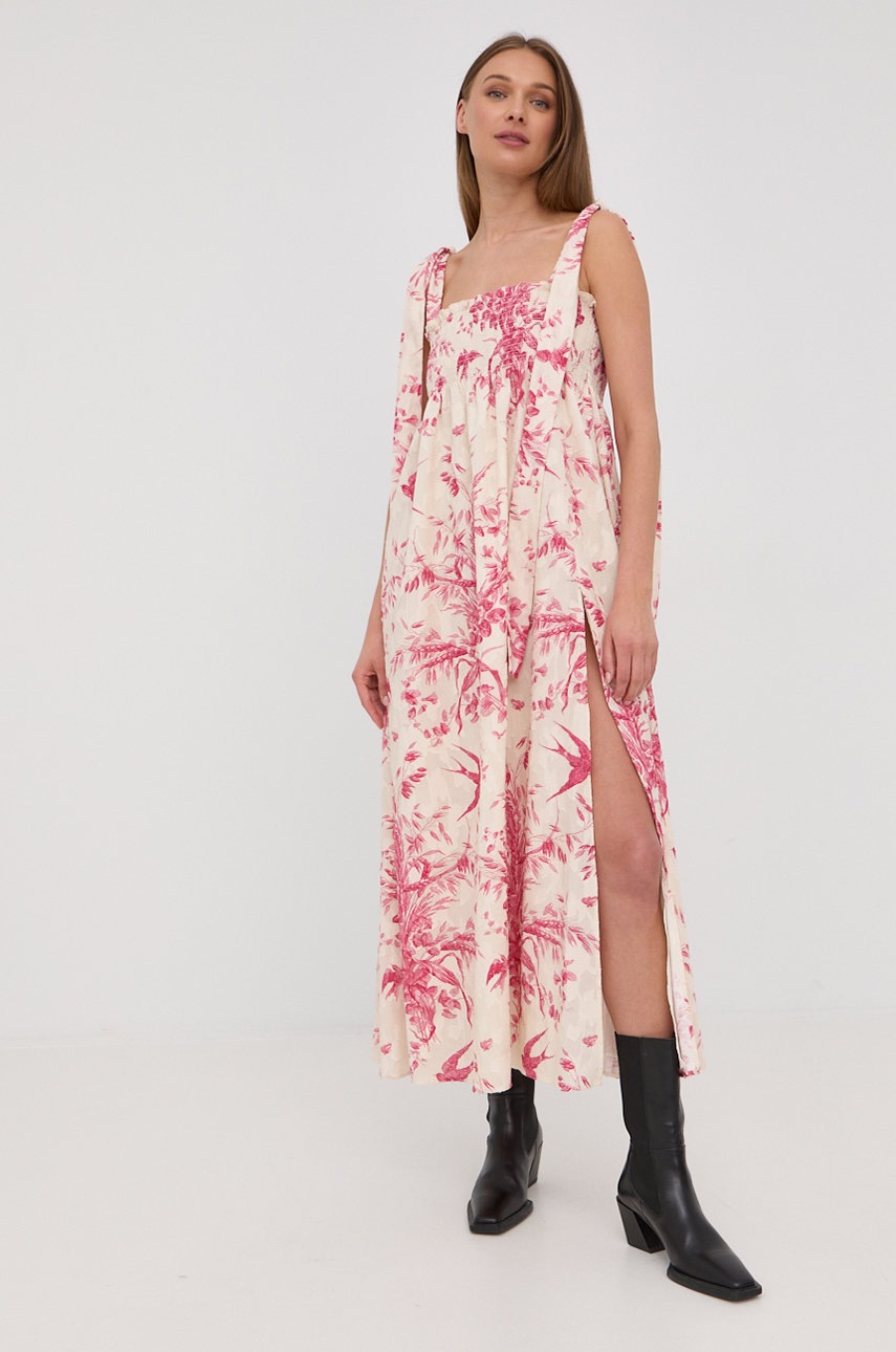 

Хлопковое платье Red Valentino цвет бежевый maxi расклешённая