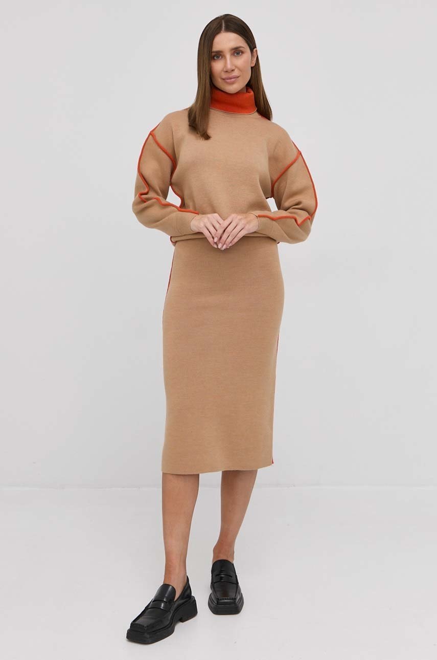 

Шерстяное платье Victoria Beckham цвет коричневый maxi прямое