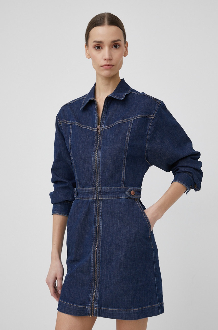 

Дънкова рокля Pepe Jeans Laya в тъмносиньо къс модел разкроен модел, Тъмносин