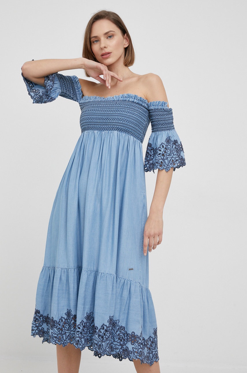 

Рокля Pepe Jeans Libby къс модел разкроен модел, Син