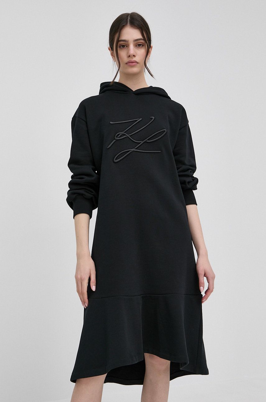 Karl Lagerfeld rochie din bumbac culoarea negru, mini, evazati answear.ro