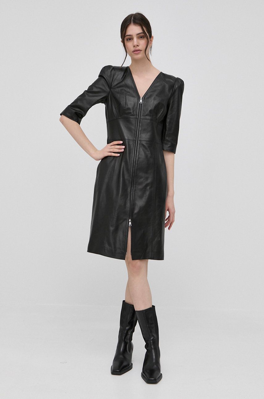 Karl Lagerfeld rochie de piele culoarea negru, mini, mulata answear.ro