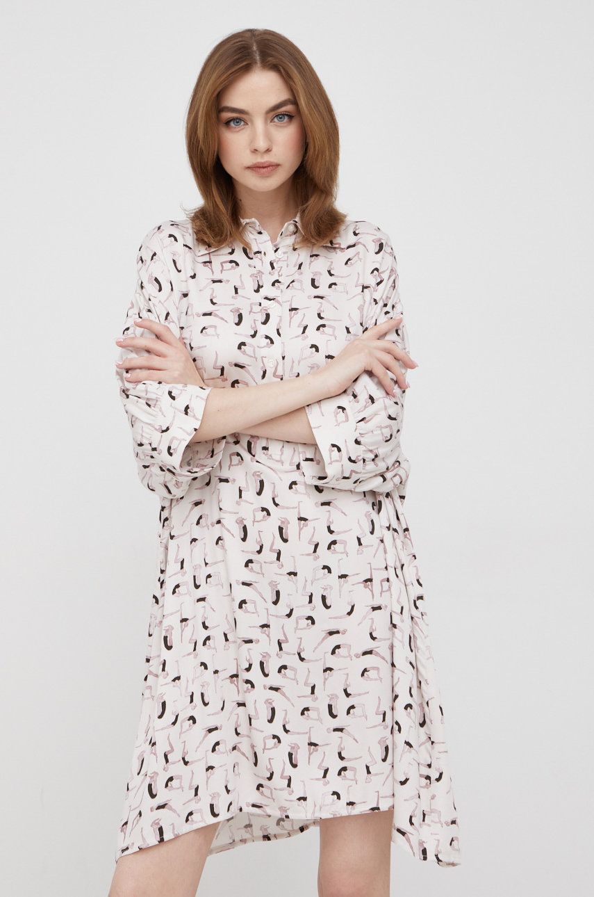 Šaty Sisley béžová barva, mini, oversize - béžová -  100% Viskóza