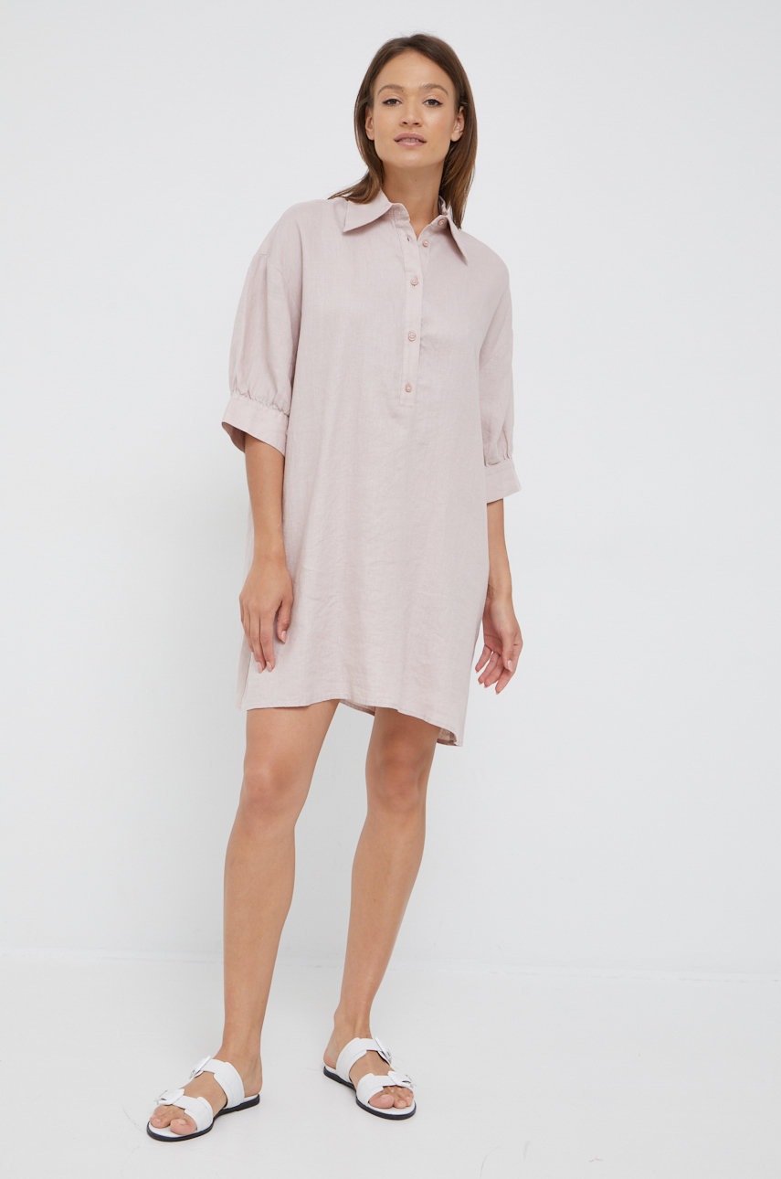 

Льняное платье Sisley цвет розовый mini oversize