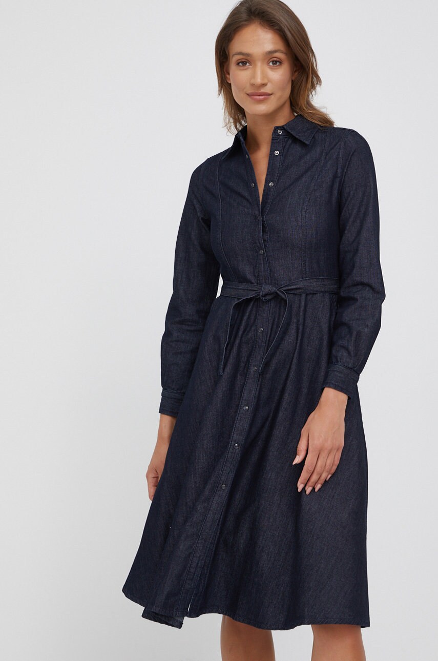 Sisley rochie jeans culoarea gri, midi, evazati