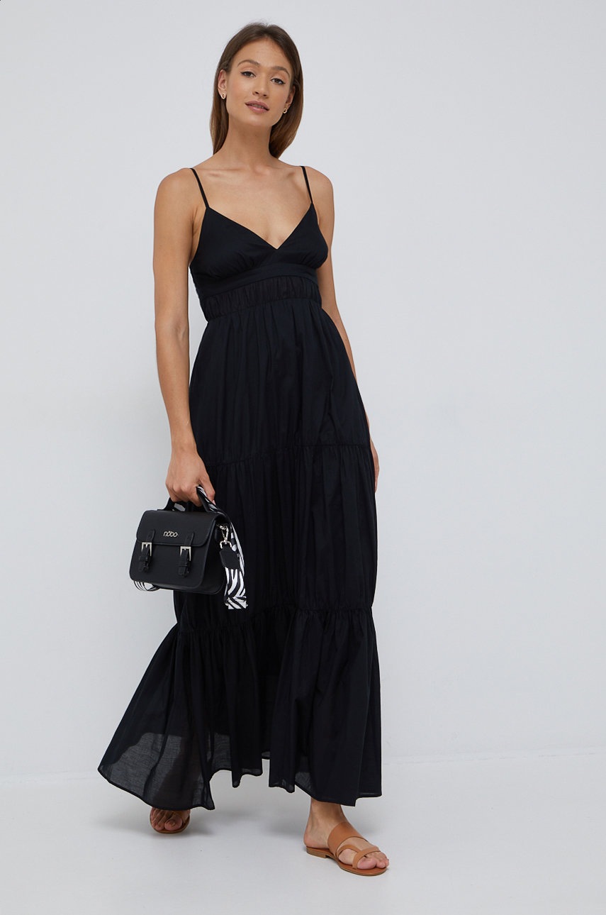 

Хлопковое платье Sisley цвет чёрный maxi расклешённая