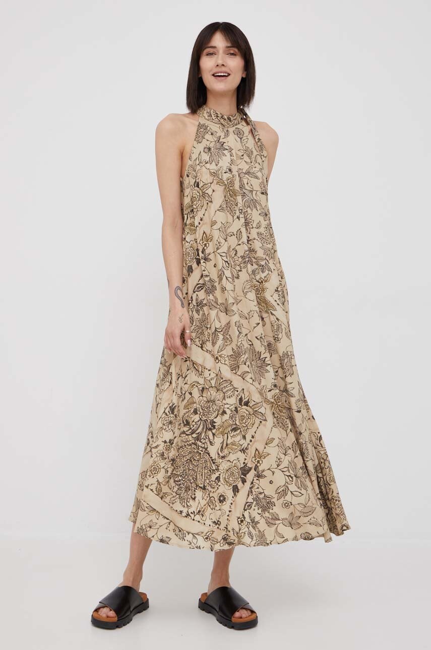 

Сукня Sisley колір бежевий maxi розкльошена