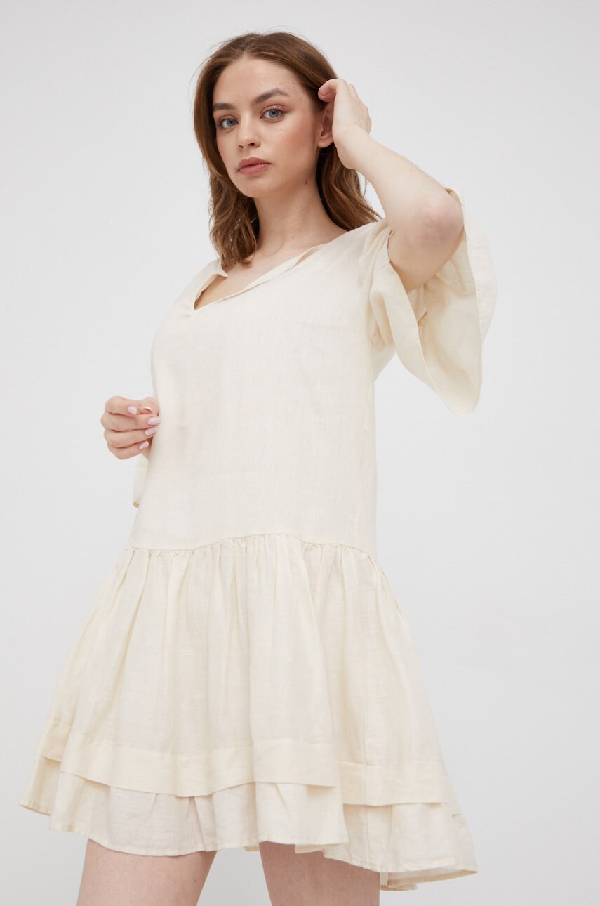 

Льняна сукня Sisley колір бежевий mini розкльошена