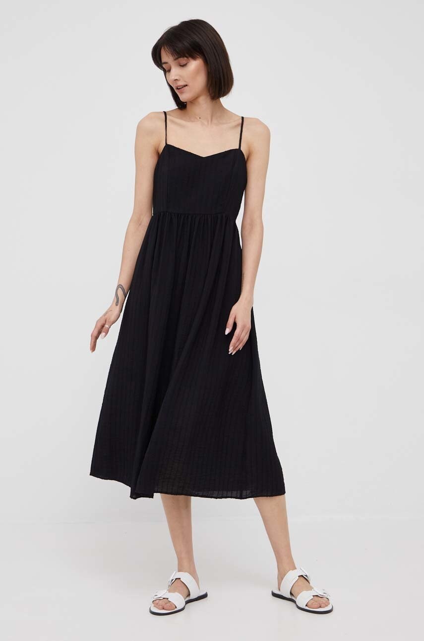 Sisley rochie culoarea negru, midi, evazati