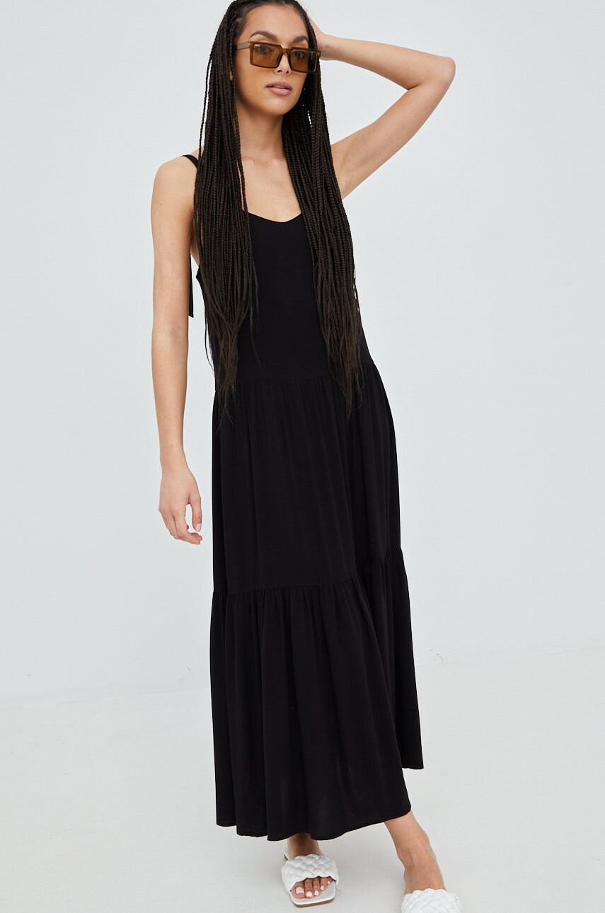 Superdry rochie culoarea negru, maxi, evazati