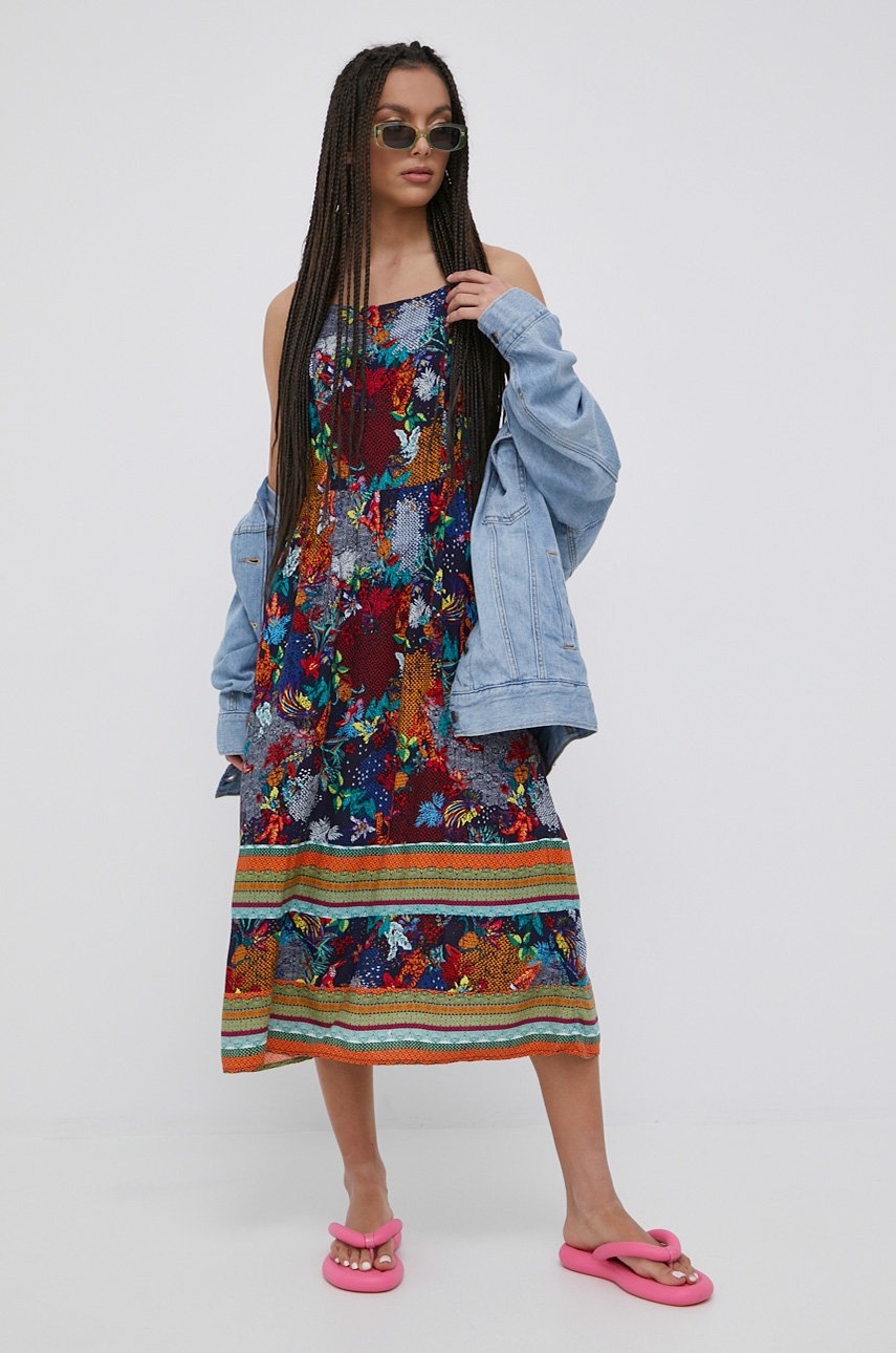 

Сукня Superdry колір синій midi розкльошена