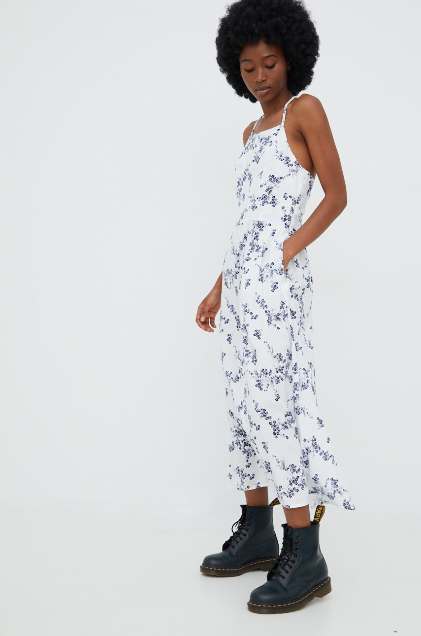 Superdry rochie culoarea alb, midi, evazati