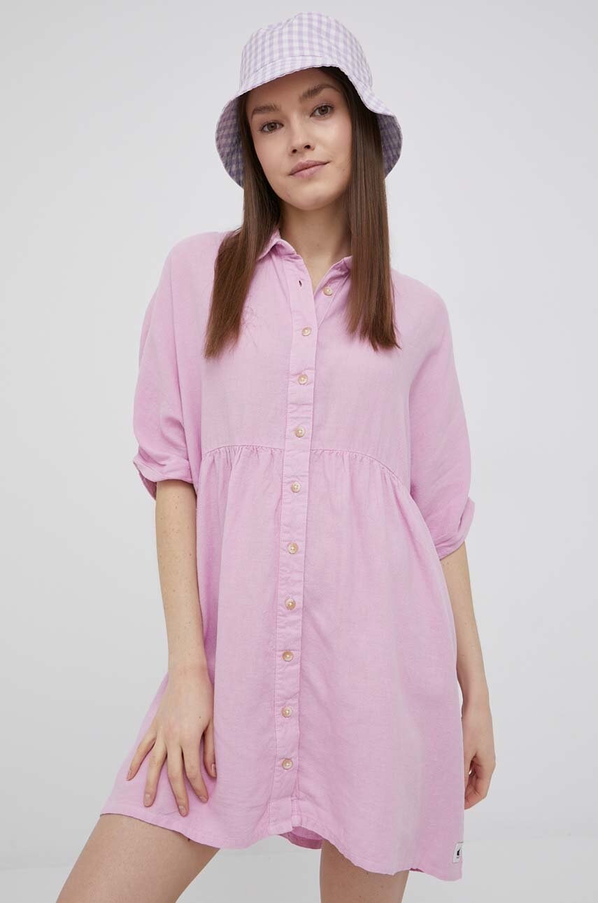 Quiksilver rochie din in culoarea roz, mini, oversize