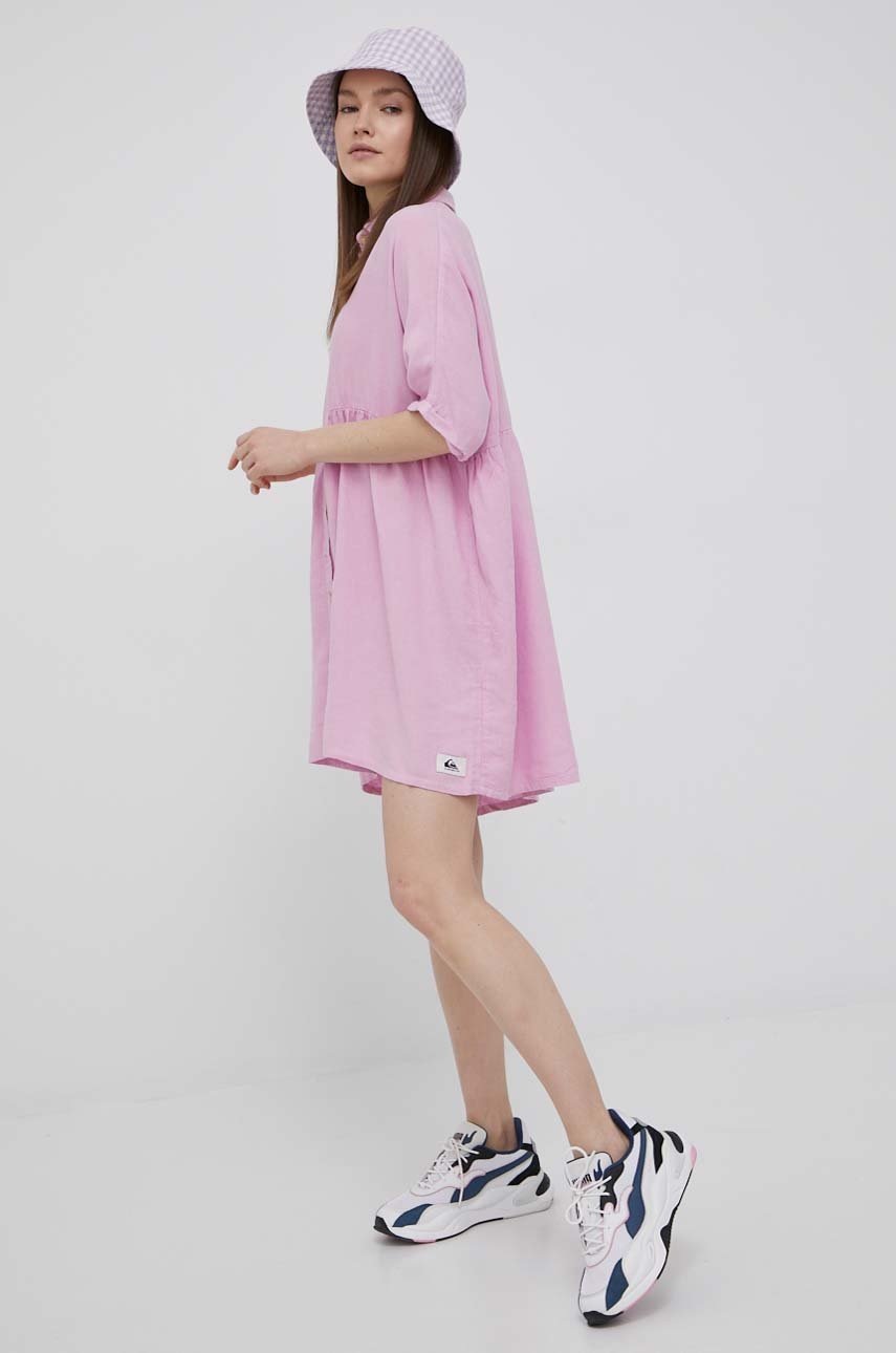

Льняна сукня Quiksilver колір рожевий mini oversize