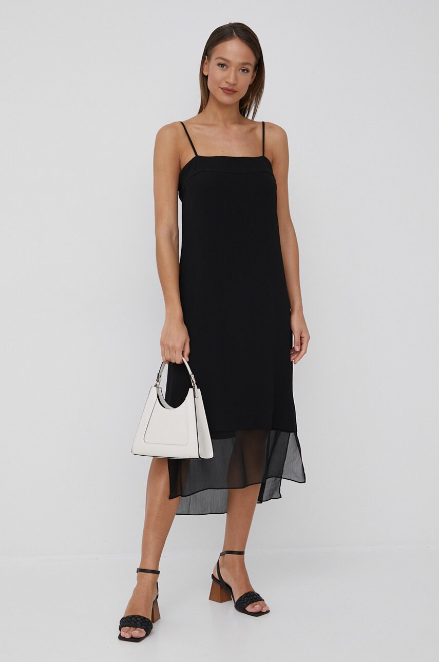 Dkny rochie culoarea negru, midi, drept
