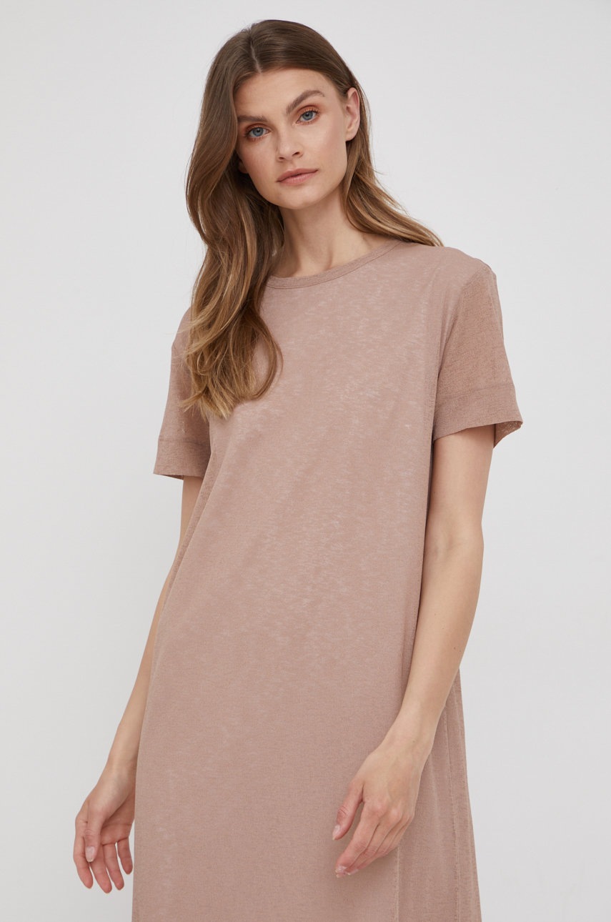

Рокля Dkny в бежово среднодълъг модел със стандартна кройка, Бежов