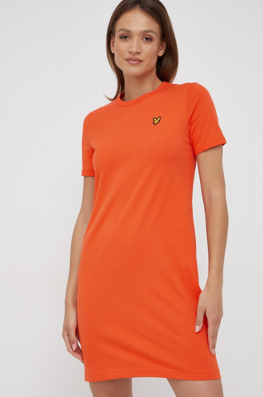 

Памучна рокля Lyle & Scott в оранжево къс модел със стандартна кройка, Оранжев