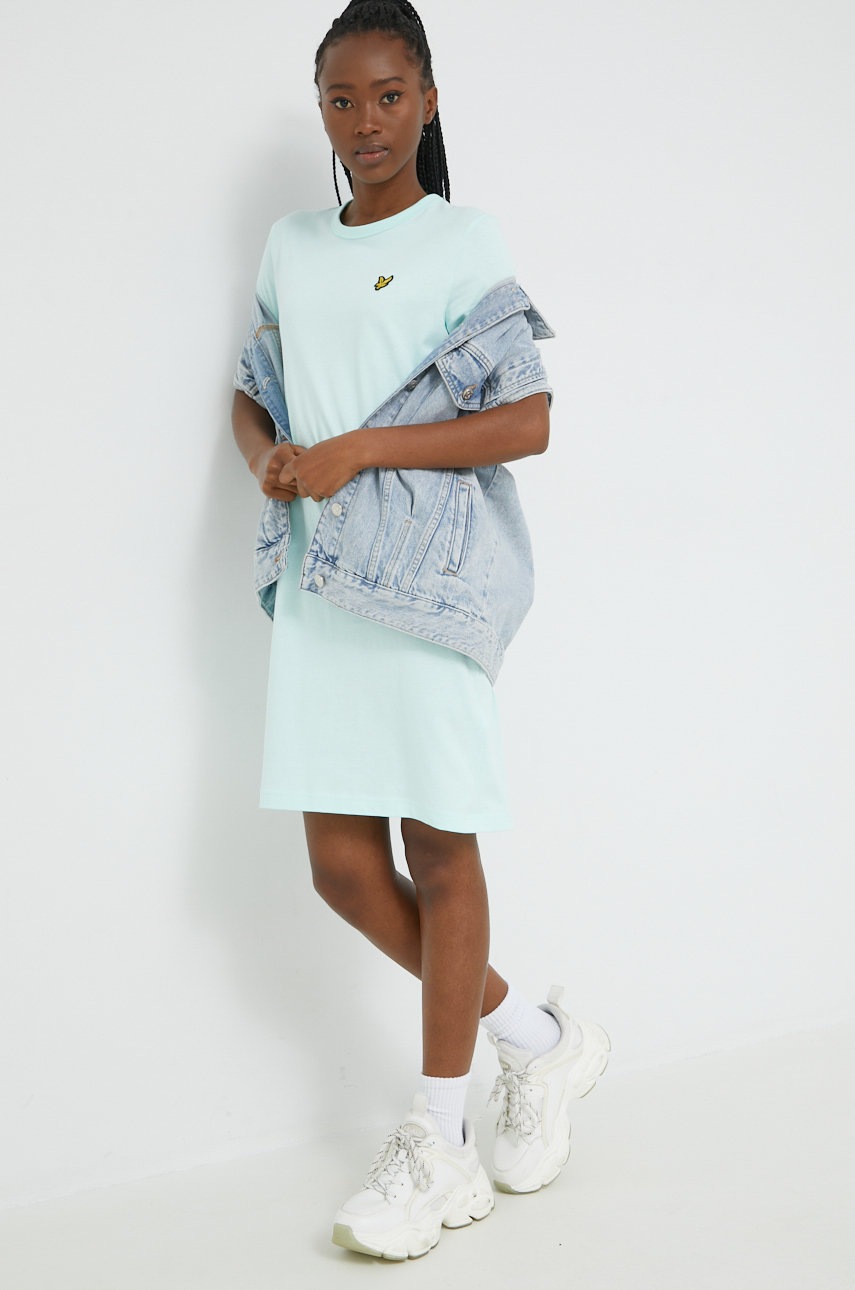 

Хлопковое платье Lyle & Scott цвет бирюзовый mini прямая