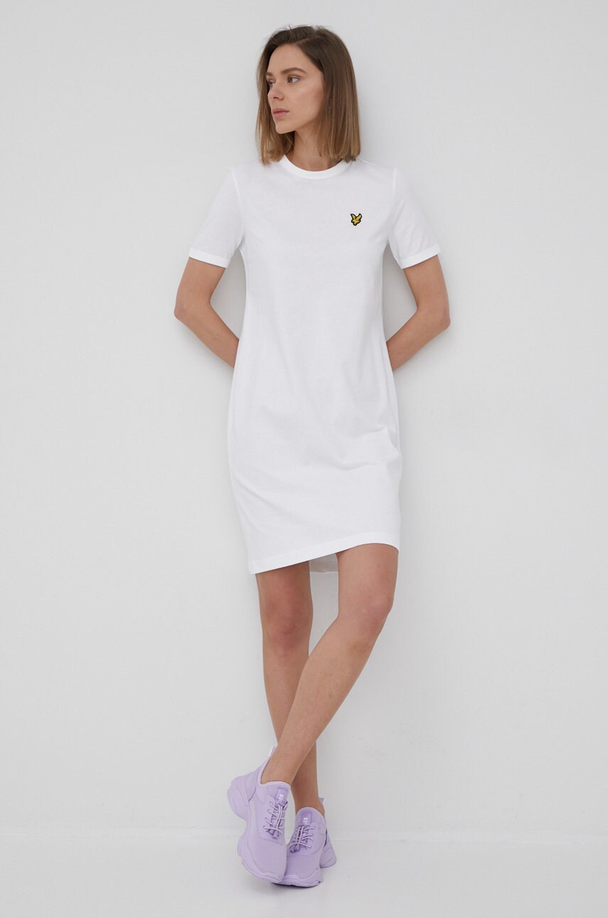 Lyle & scott rochie din bumbac culoarea alb, mini, drept