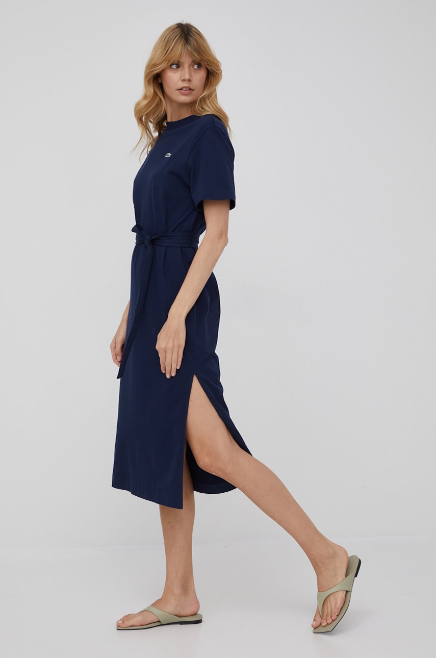 

Хлопковое платье Lacoste цвет синий midi прямая