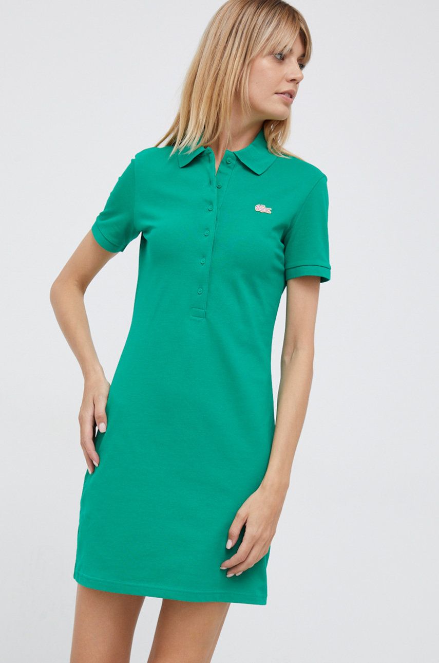 Lacoste sukienka kolor zielony mini prosta
