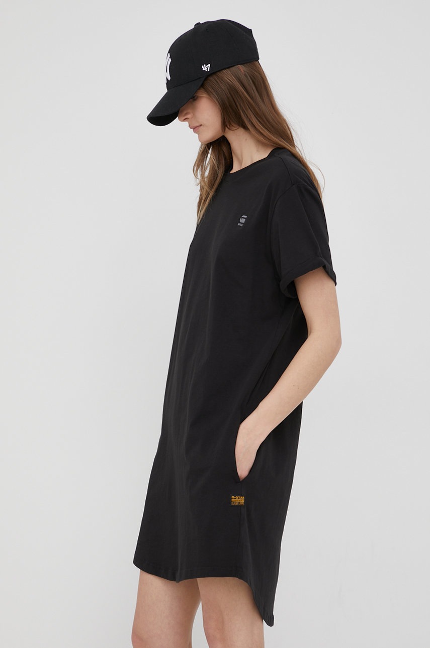 

Памучна рокля G-Star Raw в черно къс модел с уголемена кройка, Черен