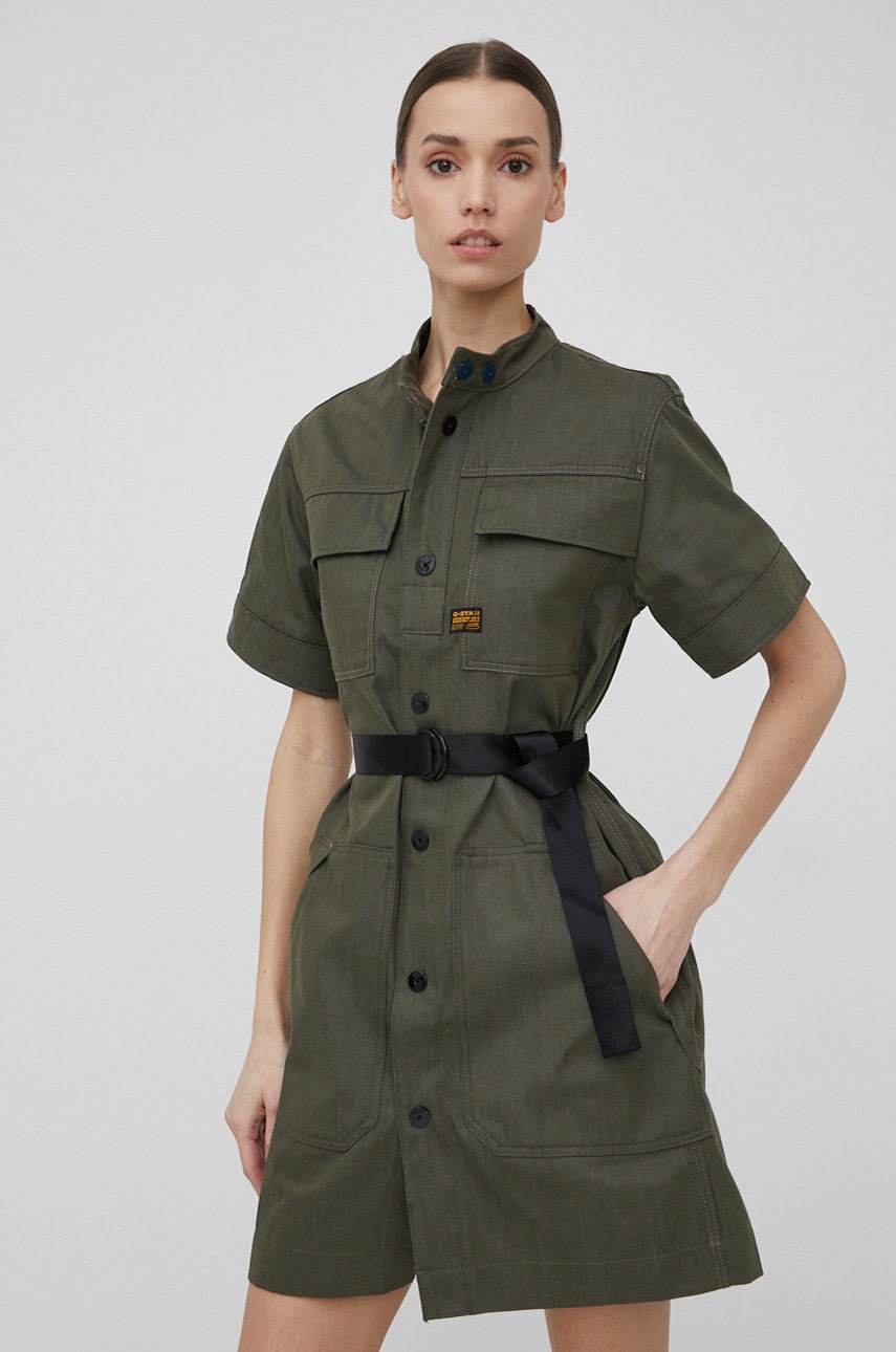 

Хлопковое платье G-Star Raw цвет зелёный mini прямая