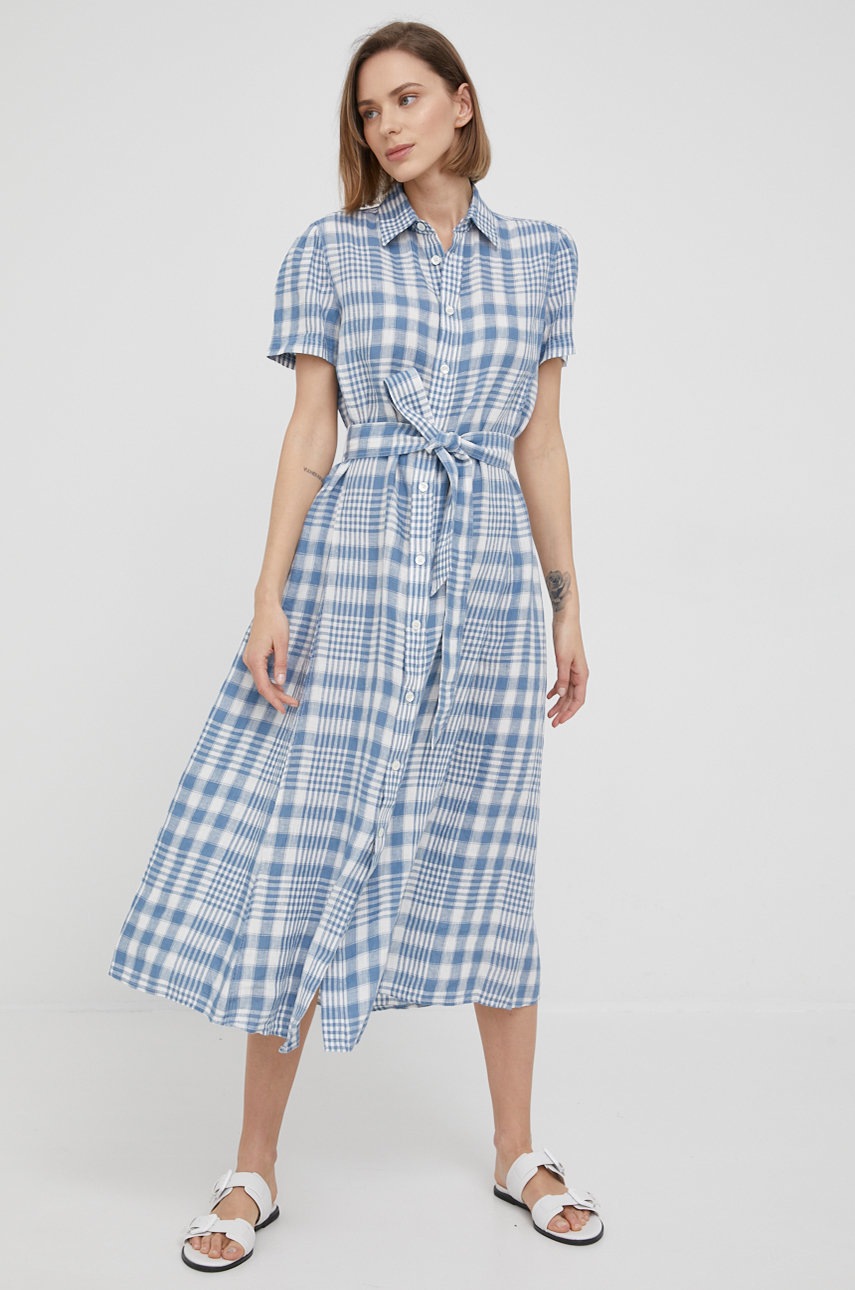 Polo Ralph Lauren sukienka lniana midi rozkloszowana
