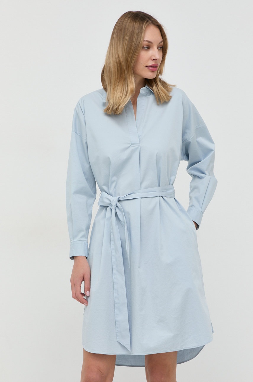 

Рокля BOSS в оранжево къс модел с уголемена кройка, Син