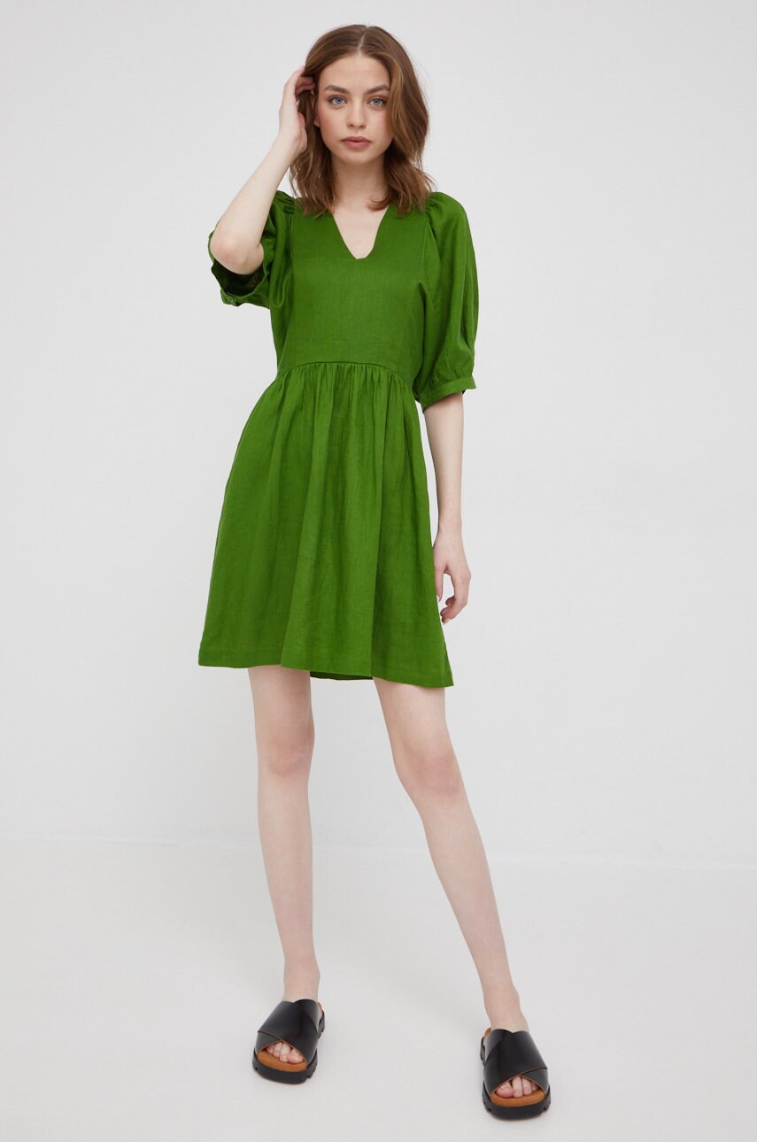 

Льняное платье United Colors of Benetton цвет зелёный mini расклешённая