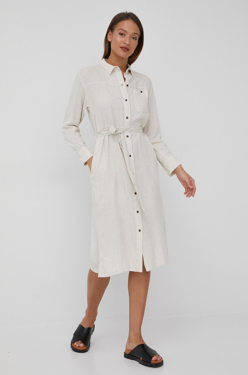 Lee rochie din amestec de in culoarea bej, midi, oversize