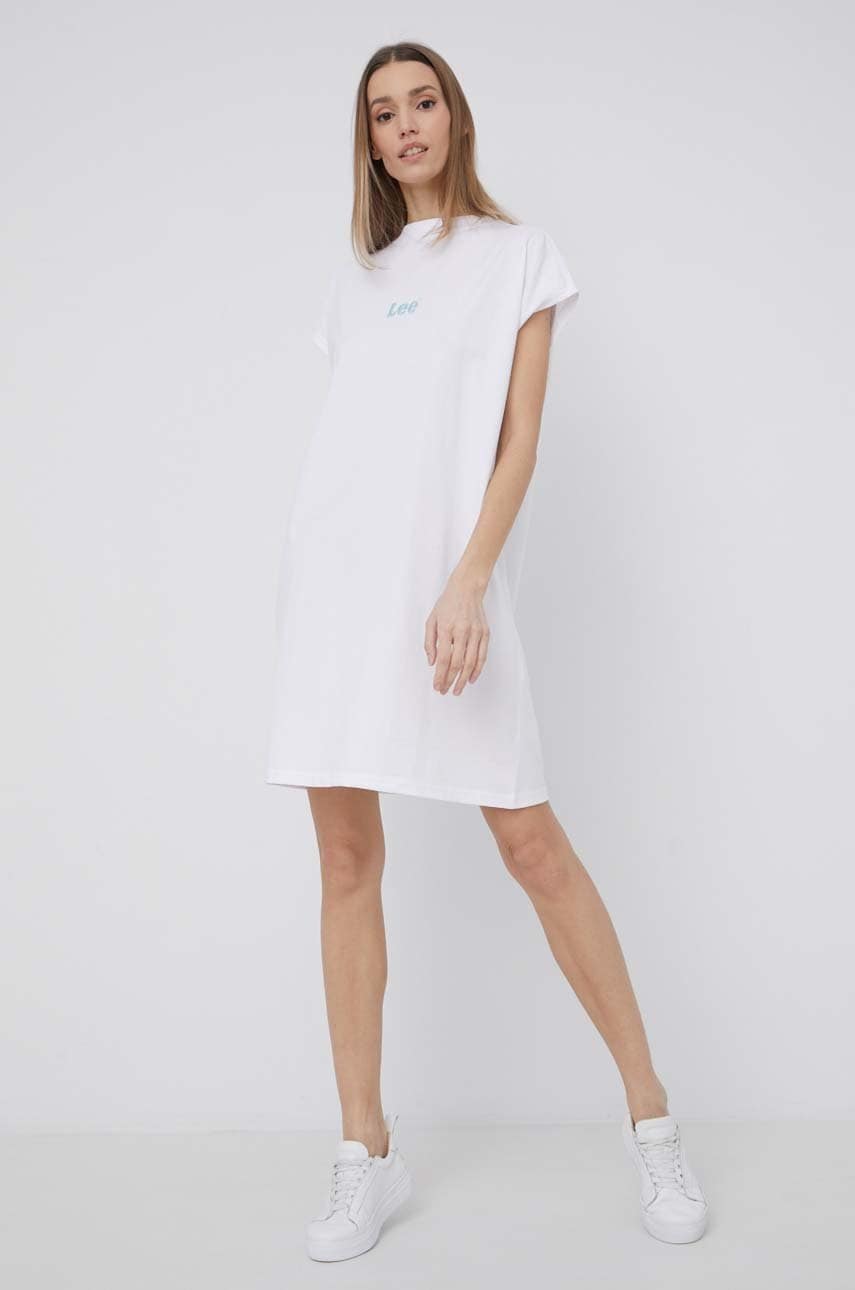 Lee rochie din bumbac culoarea alb, mini, oversize