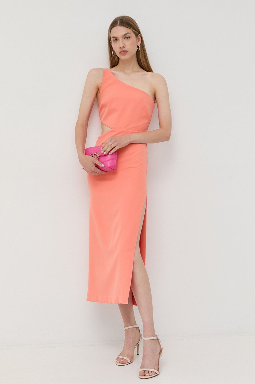 Bardot rochie culoarea portocaliu, maxi, mulata
