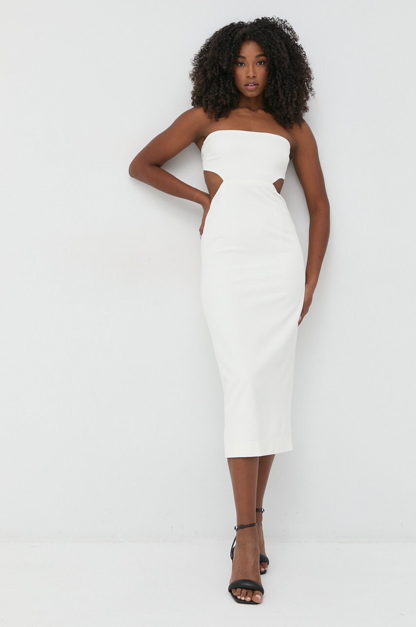 Bardot rochie culoarea bej, mini, mulata