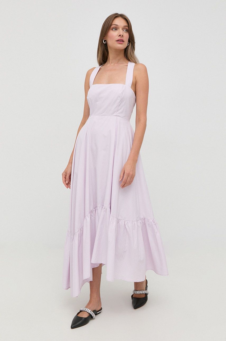 Bardot rochie din bumbac culoarea violet, maxi, evazati