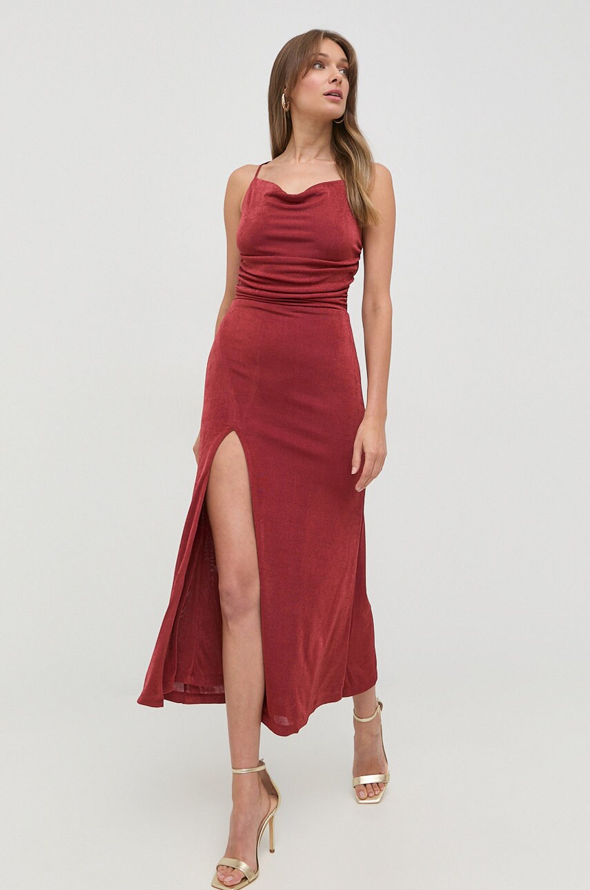 Bardot rochie culoarea bordo, maxi, drept