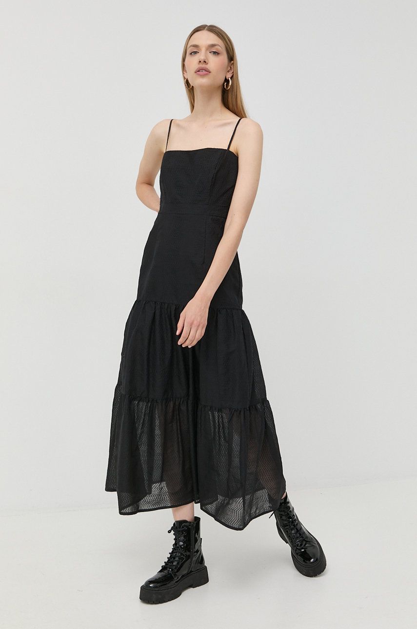 Bardot rochie culoarea negru, maxi, evazati answear.ro