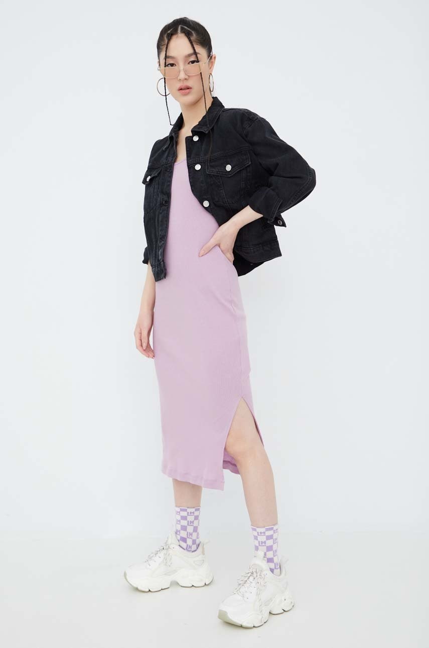 Champion rochie din bumbac 115227 culoarea violet, midi, mulată 115227-KK001