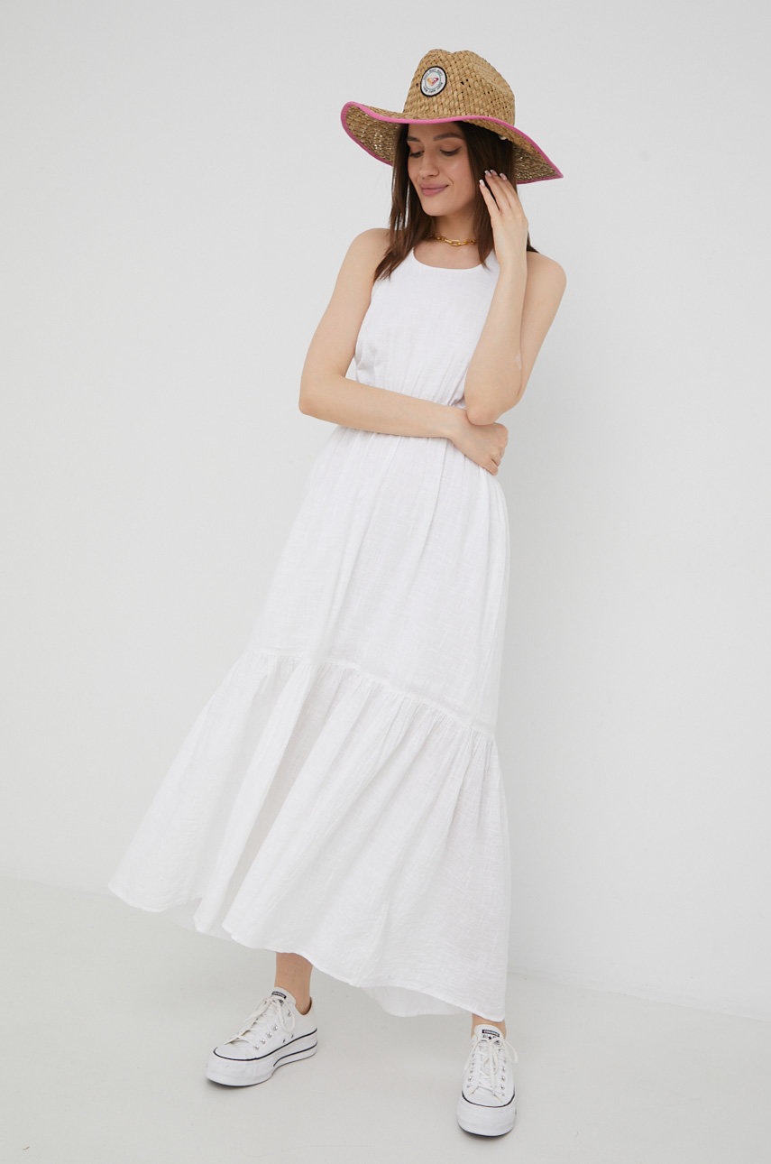 

Бавовняна сукня Billabong колір білий maxi розкльошена