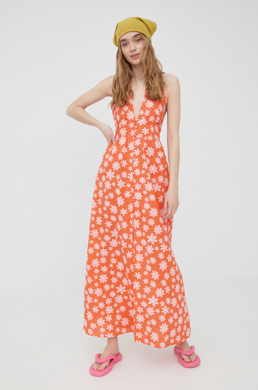 Billabong rochie din amestec de in billabong x wrangler culoarea portocaliu, maxi, evazati