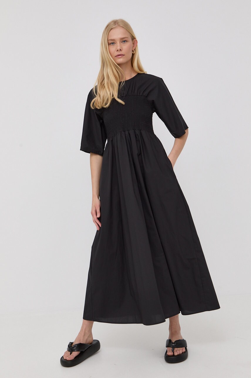 Gestuz rochie din bumbac culoarea negru, maxi, evazati